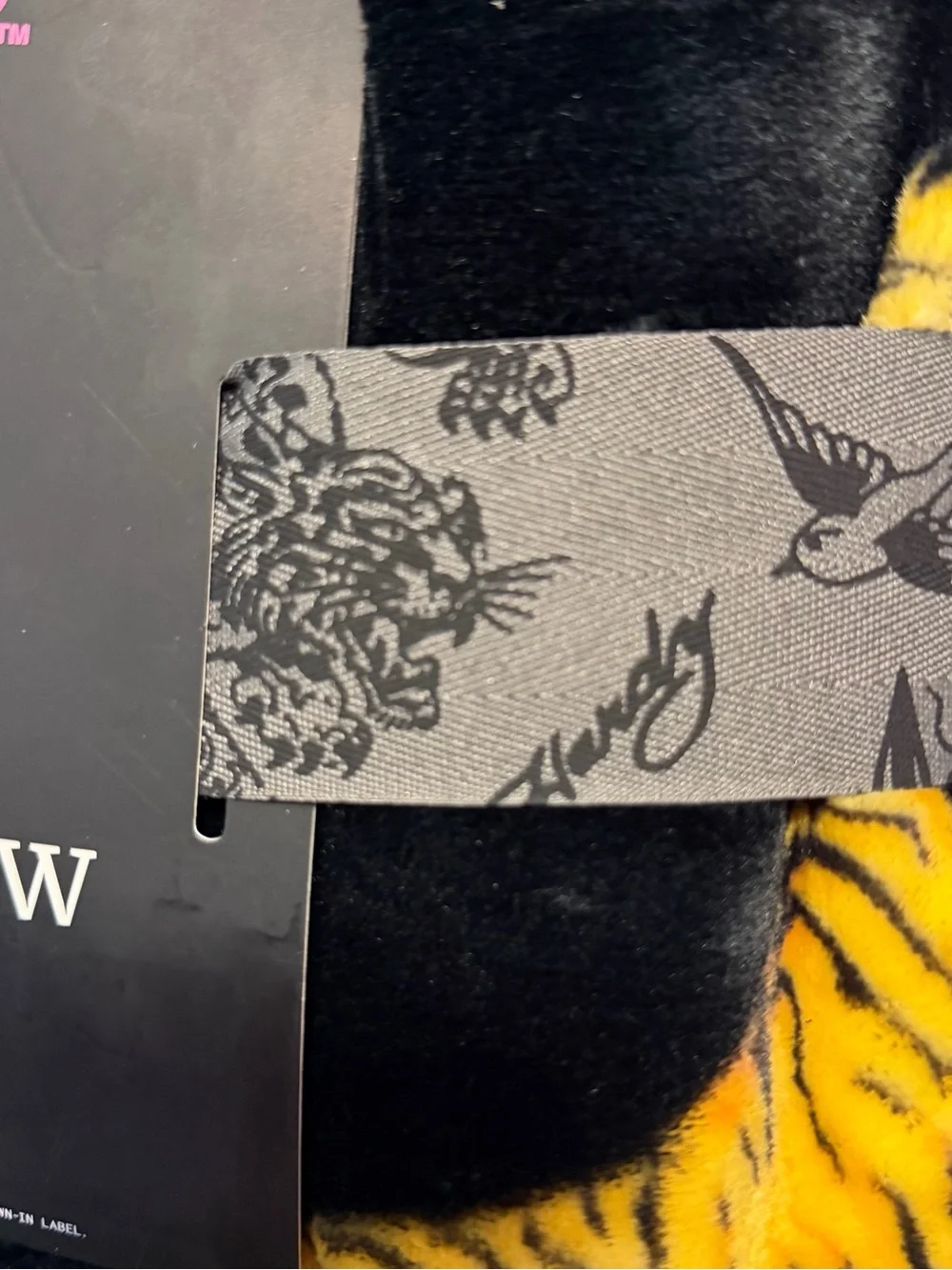 Ed Hardy Black & Yellow Tiger Print Kids Plush Throw